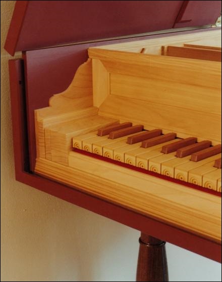 Keyboard detail of harpsichord after Zenti, false inner case style